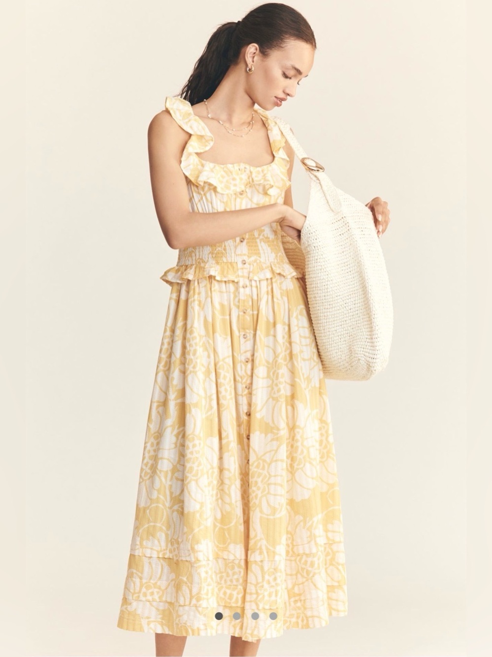 Anthropologie Pilcro Ruffled Smocked-Waist Button-Front Midi Dress - Sz S